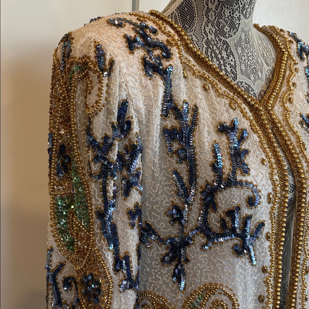 Vintage Jakelin Designs Paisley Sequin Beaded Silk Jacket Size Large 80’s 90’s - Picture 5 of 15